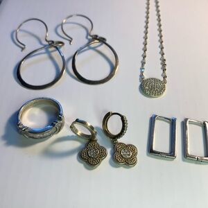 Sterling/925 SilverJewelry Set — Dangle Earrings, Necklace & Ring.